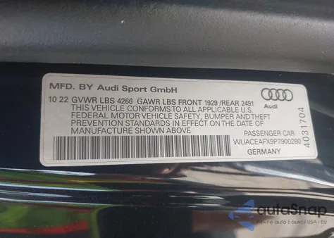 2023 Audi R8 V10 Performance Rwd S Tronic из США, поврежденный, VIN WUACEAFX9P7900280